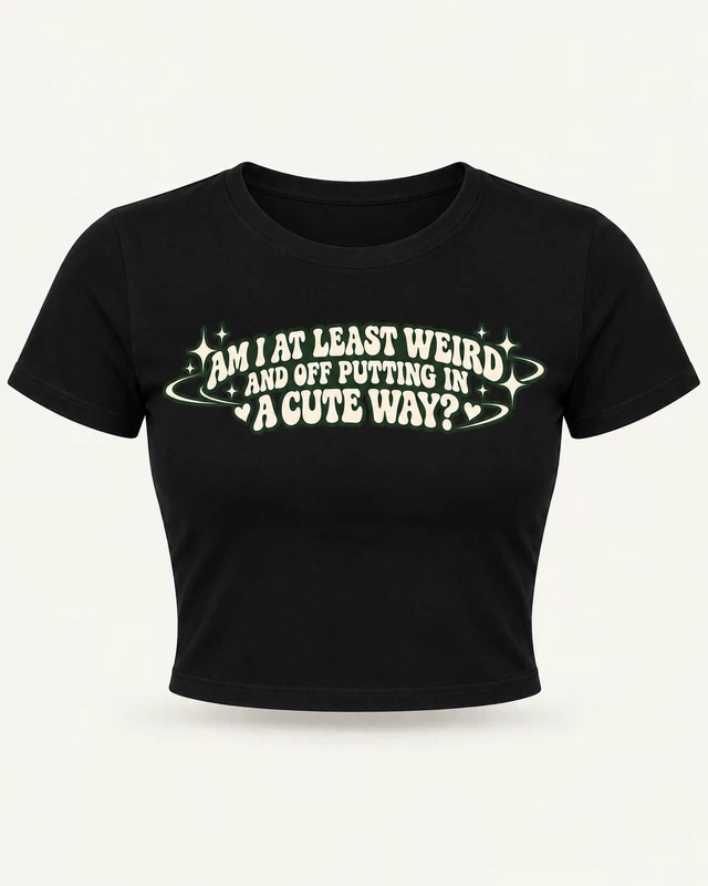 Weird in a Cute Way Graphic Crop Top in Black — product front