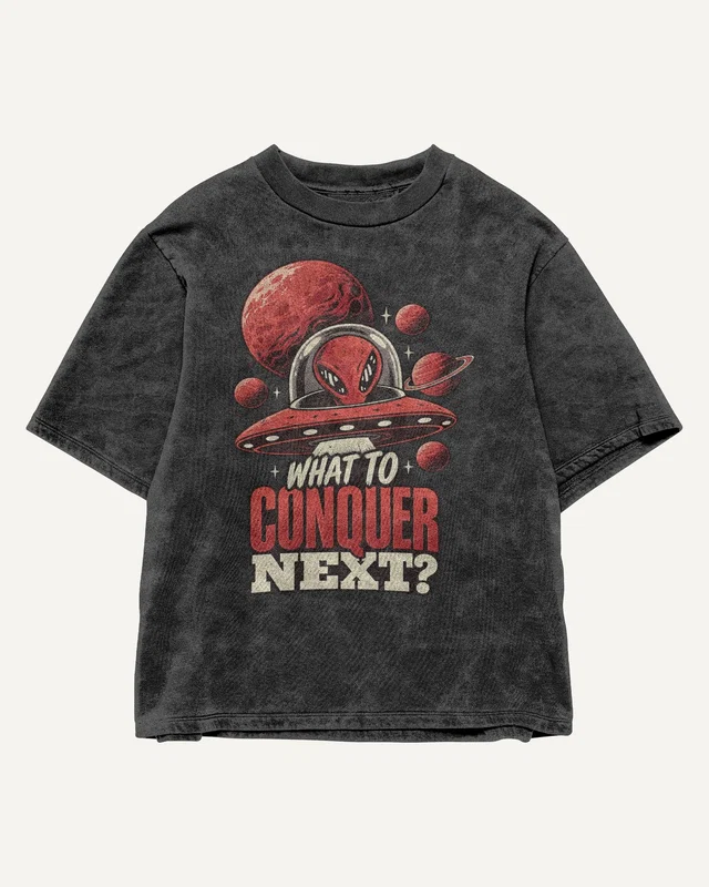 What to Conquer Next Acid-Wash Oversized T-Shirt in Black — front