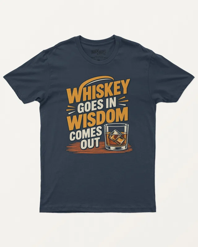 Whiskey Goes In Wisdom Comes Out Regular T-Shirt in Navy Blue — front