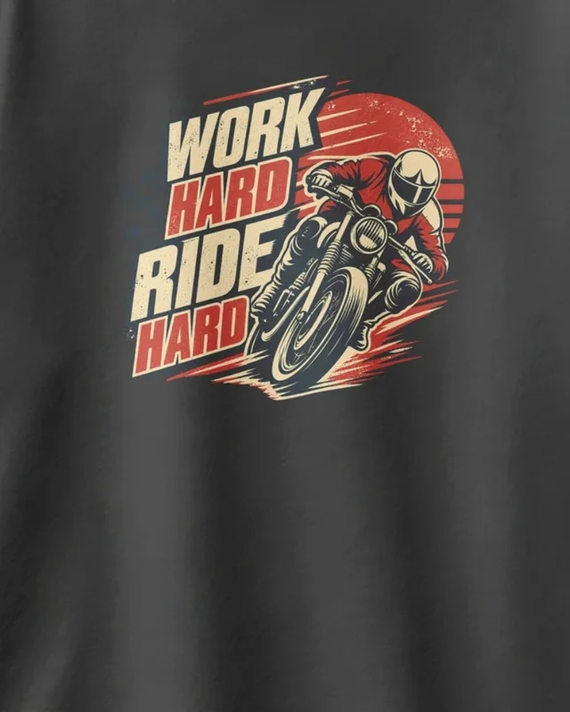 Work Hard Ride Hard Oversized T-Shirt in Black — design detail
