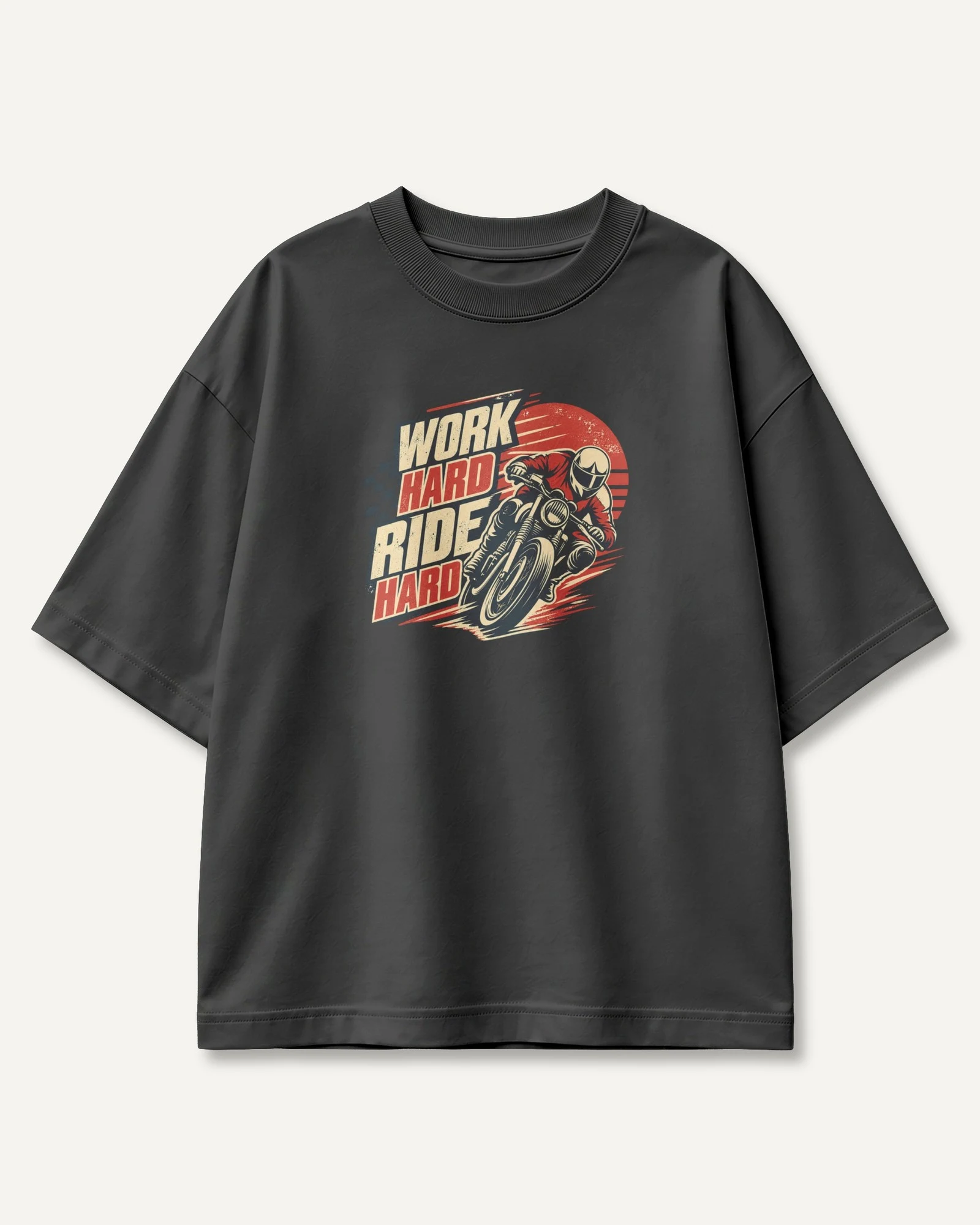 Work Hard Ride Hard Oversized T-Shirt in Black — front Work Hard Ride Hard Oversized T-Shirt in Black — front