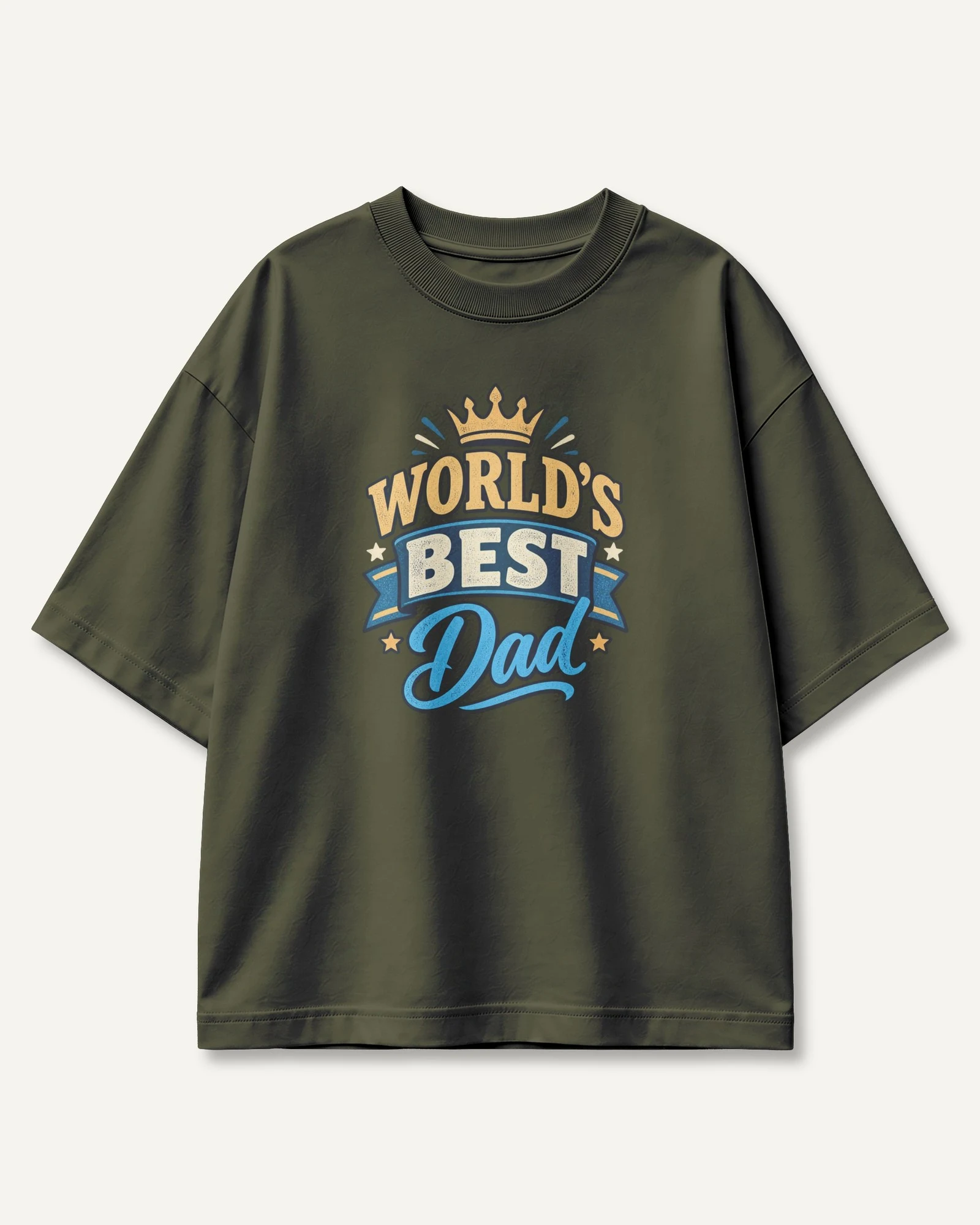 World's Best Dad Oversized T-Shirt in Olive Green — front World's Best Dad Oversized T-Shirt in Olive Green — front