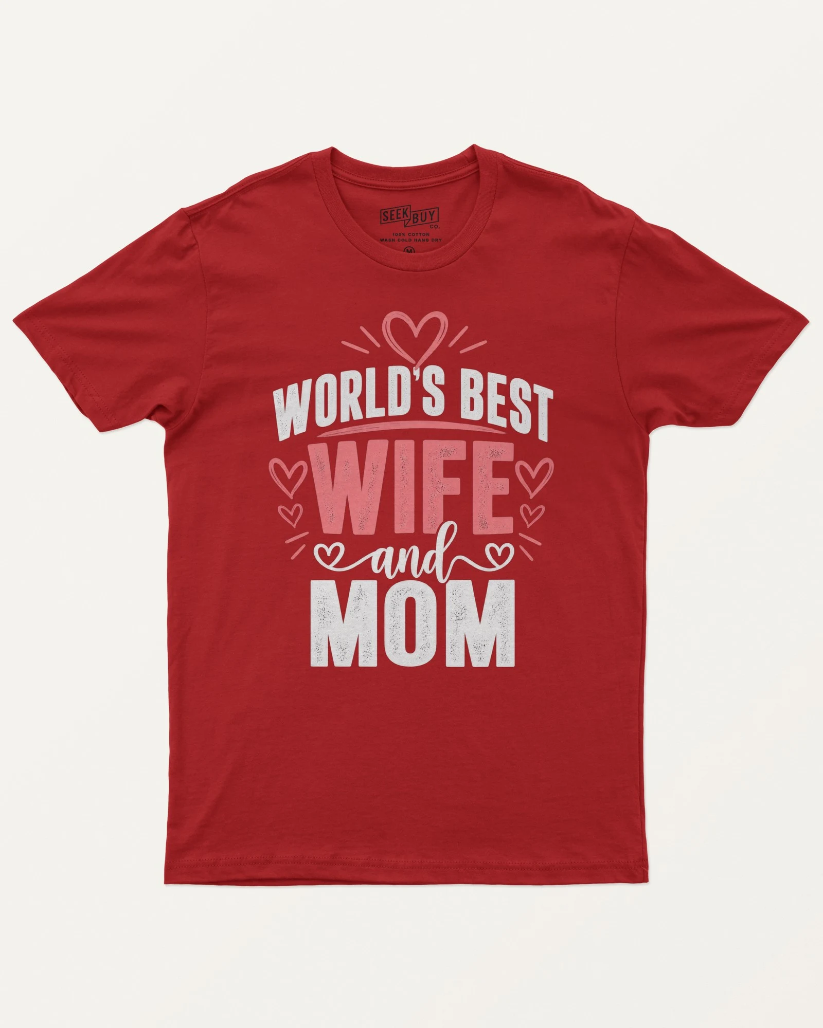World's Best Wife and Mom Regular T-Shirt in Red — front World's Best Wife and Mom Regular T-Shirt in Red — front