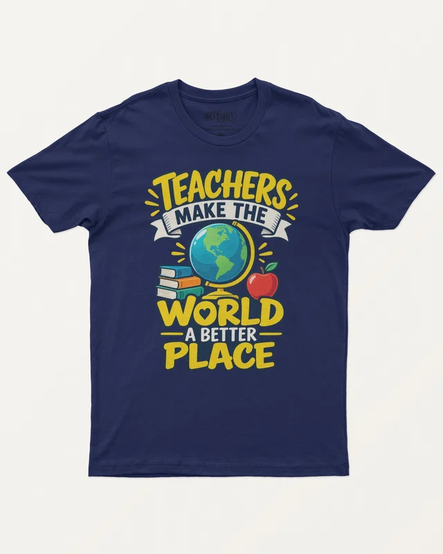 Teachers Make the World a Better Place Regular T-Shirt in Royal Blue — front
