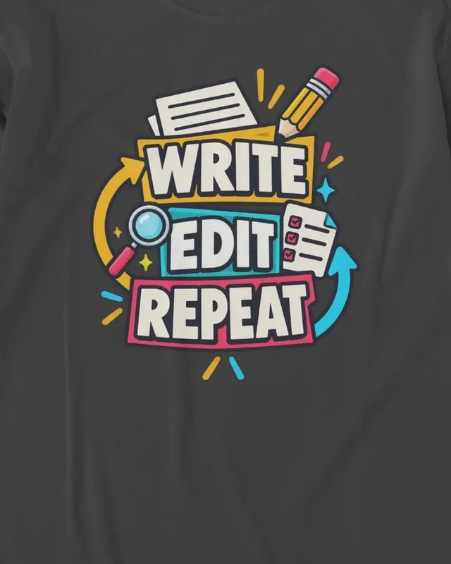 Write Edit Repeat Long-Sleeve T-Shirt in Black — design detail