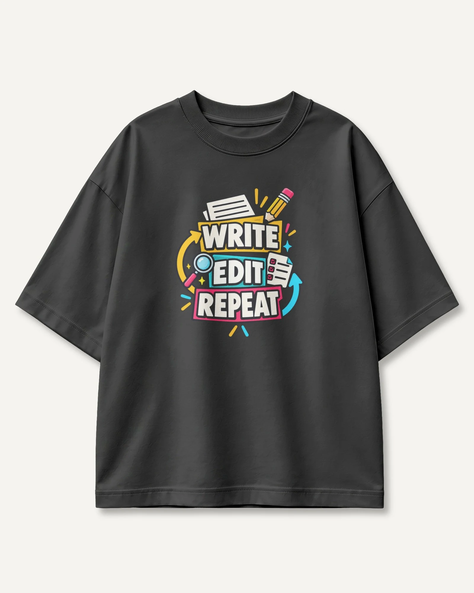 Write Edit Repeat Oversized T-Shirt in Black — front Write Edit Repeat Oversized T-Shirt in Black — front