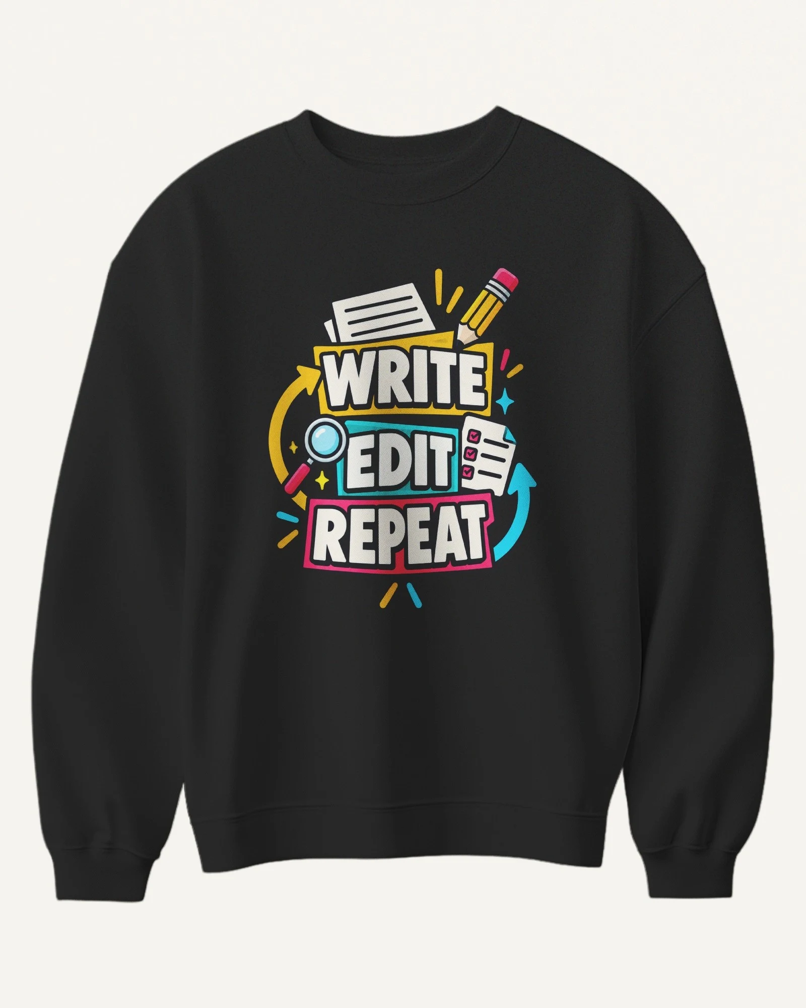 Write Edit Repeat Sweatshirt in Black — front Write Edit Repeat Sweatshirt in Black — front