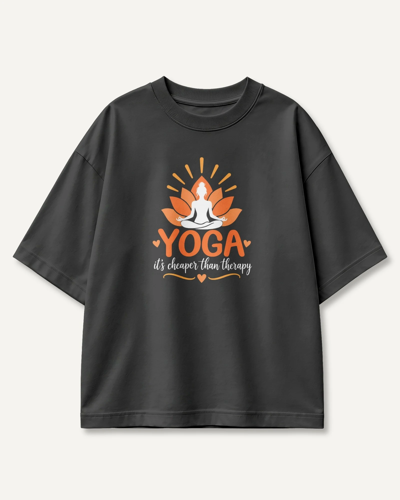 Yoga It's Cheaper Than Therapy Oversized T-Shirt in Black — front Yoga It's Cheaper Than Therapy Oversized T-Shirt in Black — front