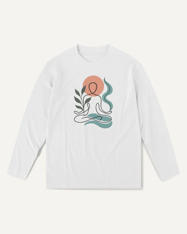Yoga Line Art Long-Sleeve T-Shirt in White — front