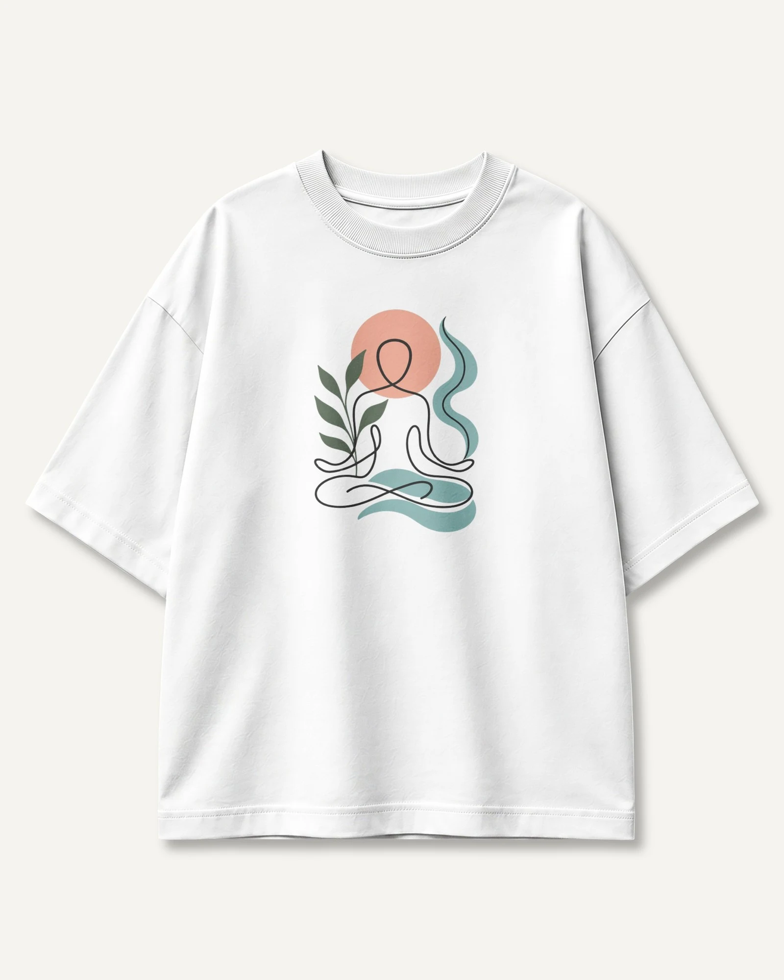 Yoga Line Art Oversized T-Shirt in White — front Yoga Line Art Oversized T-Shirt in White — front