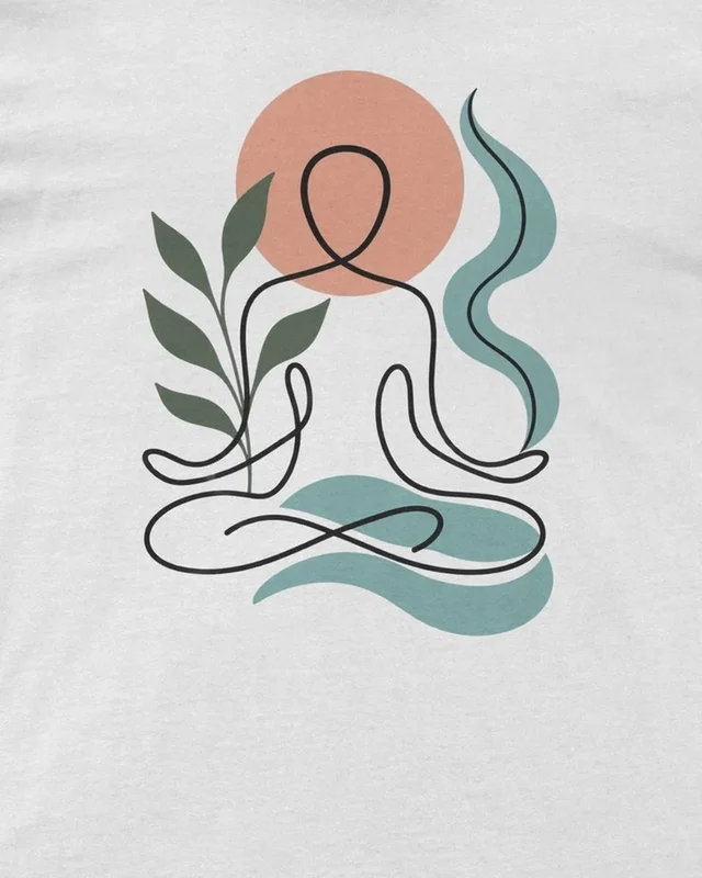 Yoga Line Art Regular T-Shirt in White — design detail