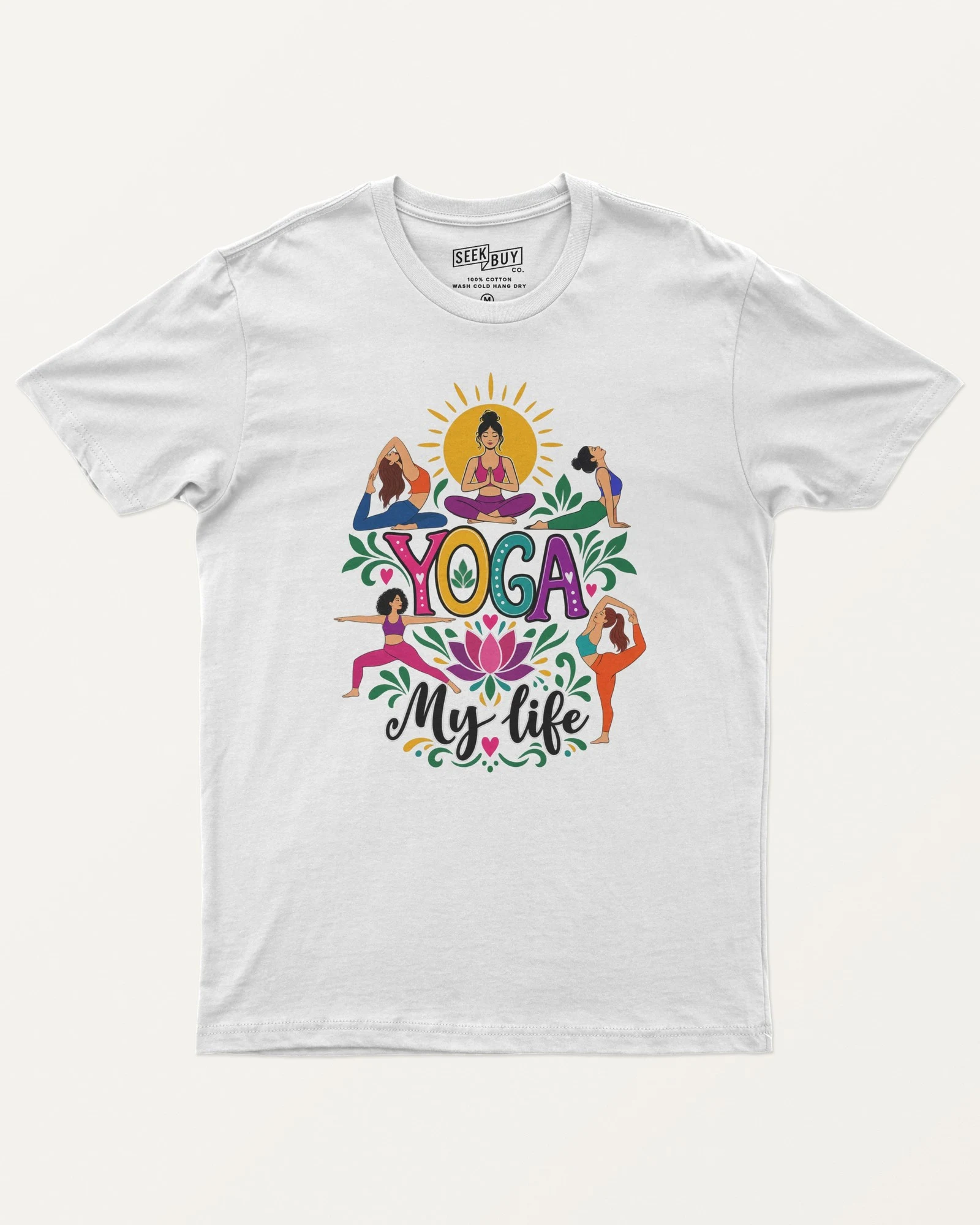 Yoga My Life Regular T-Shirt in White — front Yoga My Life Regular T-Shirt in White — front