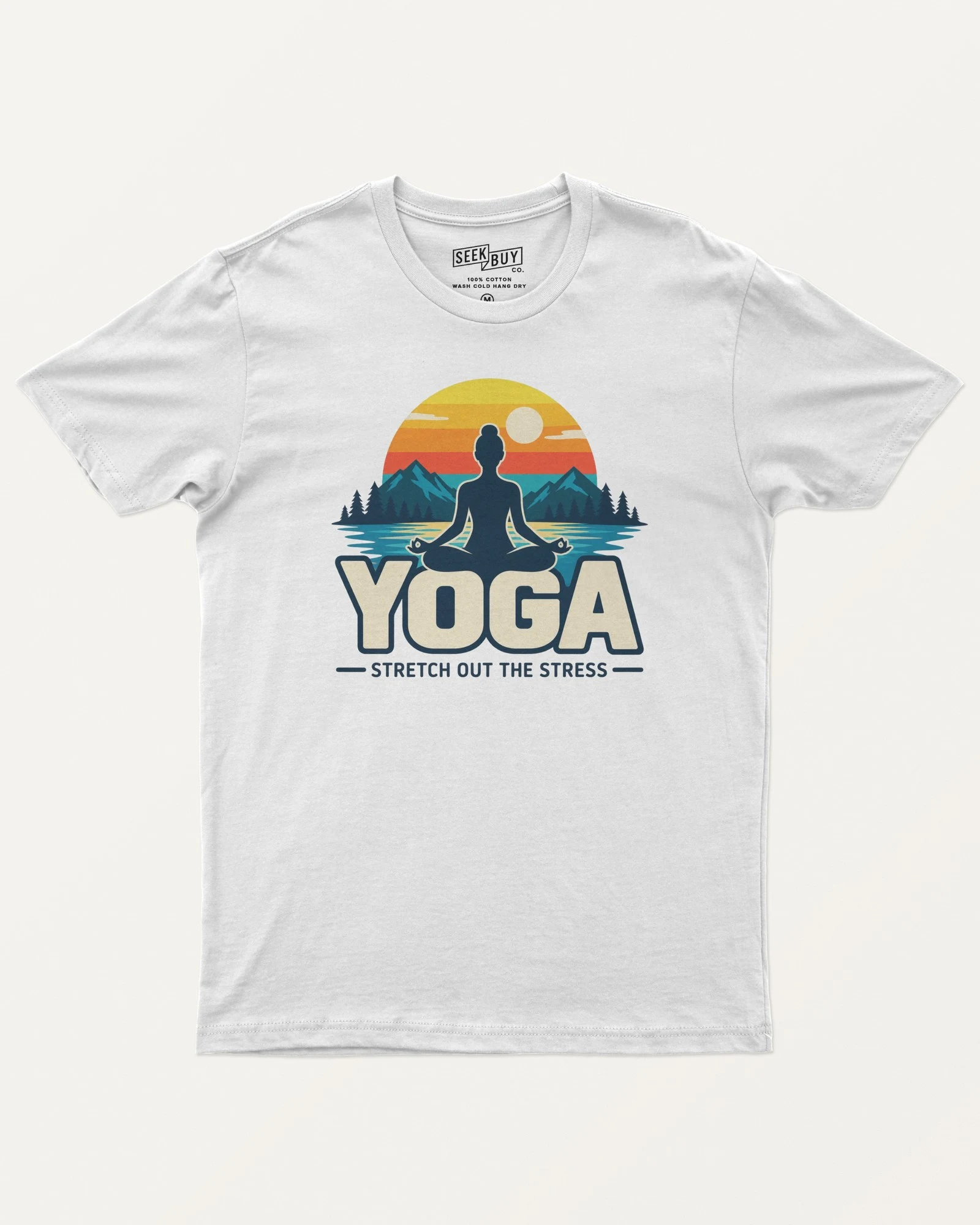 Yoga Stretch Out the Stress Regular T-Shirt in White — front Yoga Stretch Out the Stress Regular T-Shirt in White — front