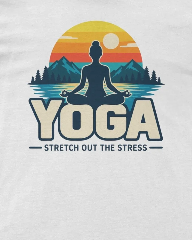 Yoga Stretch Out the Stress Regular T-Shirt in White — design detail