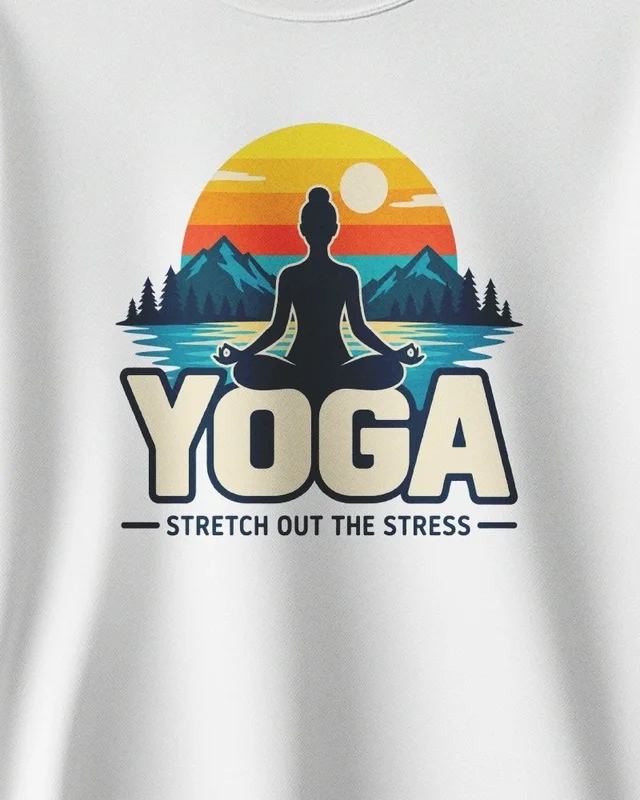 Yoga Stretch Out the Stress Sweatshirt in White — design detail