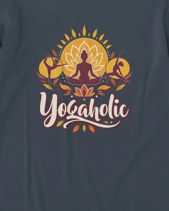 Yogaholic Long-Sleeve T-Shirt in Navy Blue — design detail
