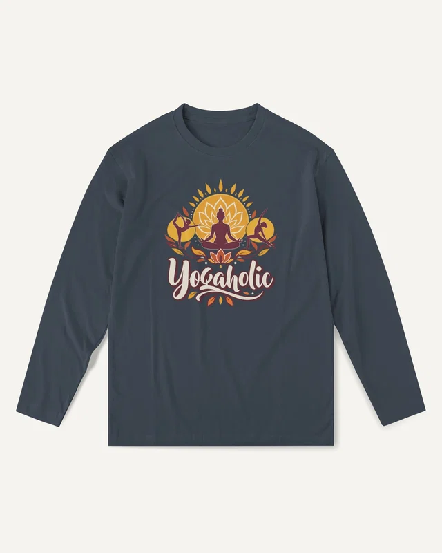 Yogaholic Long-Sleeve T-Shirt in Navy Blue — front