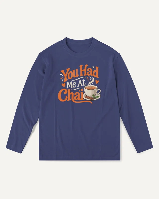 You Had Me at Chai Long-Sleeve T-Shirt in Royal Blue — front