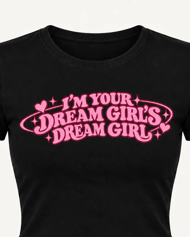 Your Dream Girl's Dream Girl Graphic Crop Top in Black — cropped design detail