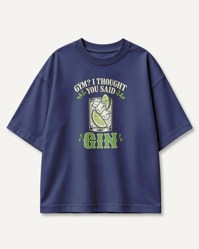 Gym I Thought You Said Gin Oversized T-Shirt in Royal Blue — front